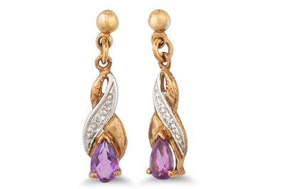 Lot 61 - A PAIR OF DIAMOND AND AMETHYST DROP EARRINGS,...