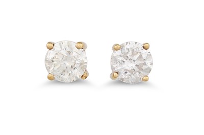 Lot 63 - A PAIR OF DIAMOND STUD EARRINGS, mounted in...