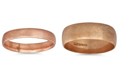 Lot 55 - TWO 9CT GOLD BAND RINGS, 8.3 g.