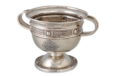 Lot 394 - A PRE-WAR IRISH SILVER TWO HANDLE CELTIC STYLE...