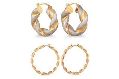 Lot 49 - TWO PAIRS OF HOOP EARRINGS, in 9ct gold, 8.6 g.