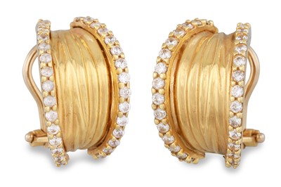 Lot 92 - A PAIR OF DIAMOND SET HOOP EARRINGS, mounted...