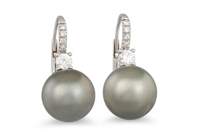 Lot 155 - A PAIR OF TAHITIAN PEARL AND DIAMOND EARRINGS,...