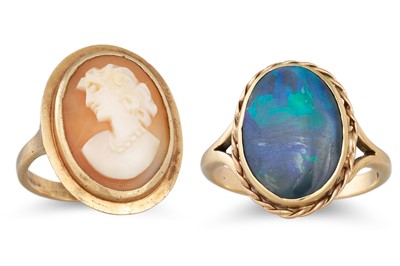 Lot 61 - A 9CT GOLD CAMEO RING, together with an opal...