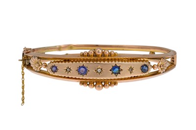 Lot 410 - A VICTORIAN DIAMOND AND SAPPHIRE BANGLE,...