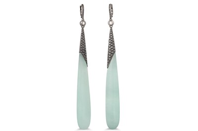 Lot 126 - A PAIR OF DIAMOND, BLACK GEMSTONE AND...