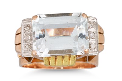Lot 97 - A RETRO BLUE TOPAZ AND DIAMOND RING, of...