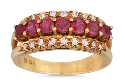Lot 98 - A VINTAGE DIAMOND AND RUBY DRESS RING, three...