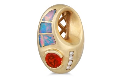 Lot 265 - A DIAMOND, OPAL, AND FIRE OPAL PENDANT,...