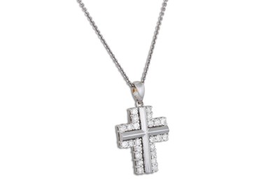 Lot 126 - A DIAMOND SET CROSS, on a 9ct gold chain,...