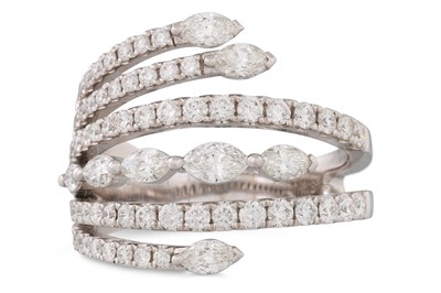 Lot 157 - A SIX ROWED DIAMOND RING, cross-over style,...