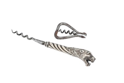 Lot 444 - A GEORGIAN POLISHED STEEL FOLDING CORK SCREW,...