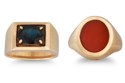 Lot 1 - TWO GOLD STONE SET RINGS, 16.9 g. Size P - Q, O