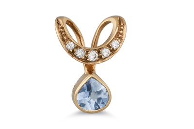 Lot 172 - A SAPPHIRE AND DIAMOND PENDANT, the half moon...