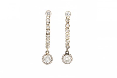 Lot 437 - A PAIR OF VINTAGE DIAMOND DROP EARRINGS, each...