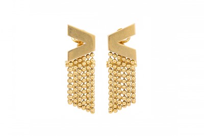 Lot 439 - A PAIR OF GOLD EARRINGS, the "V" motifs...
