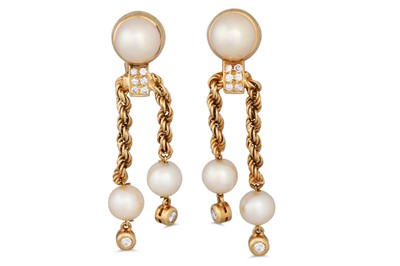 Lot 180 - A PAIR OF BOUCHERON PEARL AND DIAMOND DROP...