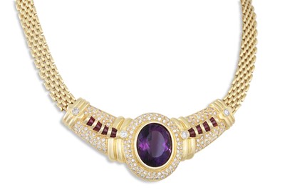 Lot 159 - AN ITALIAN DESIGN AMETHYST AND DIAMOND...