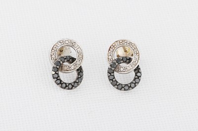 Lot 42 - A PAIR OF 9CT WHITE GOLD SAPPHIRE AND DIAMOND...