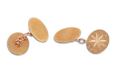 Lot 30 - A PAIR OF 9CT GOLD CUFFLINKS, engraved decoration