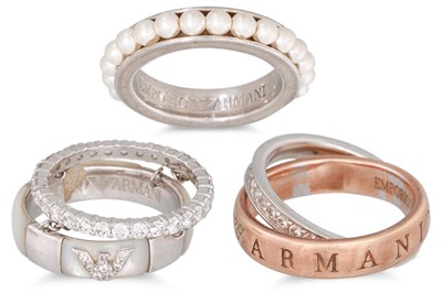 Lot 32 - THREE ARMANI RINGS, all stamped Armani,...