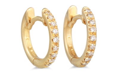 Lot 289 - A PAIR OF DIAMOND HOOP EARRINGS, mounted in...
