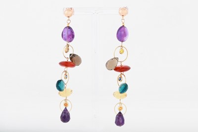 Lot 58 - A PAIR OF MULTI-STONE DROP EARRINGS, beaded...