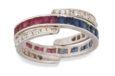 Lot 30 - AN ANTIQUE DIAMOND, RUBY AND SAPPHIRE FULL...