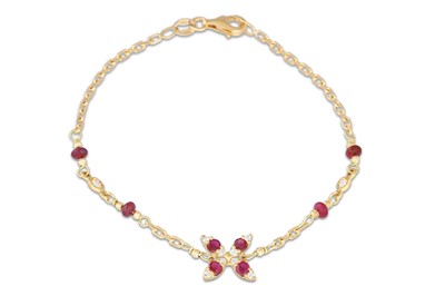 Lot 157 - A RUBY AND DIAMOND BRACELET, set with beaded...