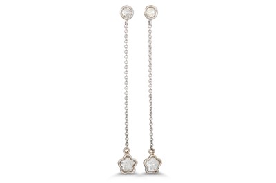 Lot 210 - A PAIR OF DIAMOND DROP EARRINGS, the studs...