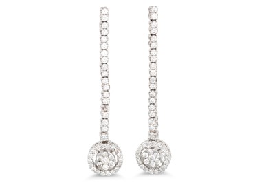 Lot 282 - A PAIR OF DIAMOND DROP CLUSTER EARRINGS, the...