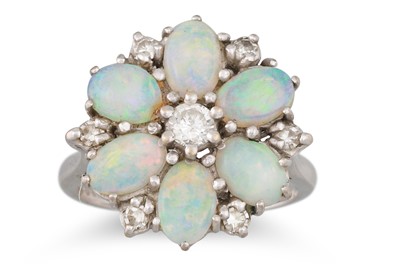 Lot 285 - A WATER OPAL AND DIAMOND CLUSTER RING, mounted...