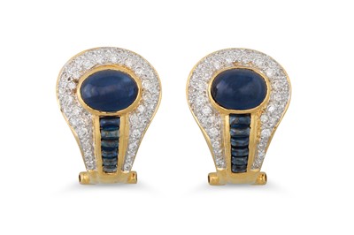 Lot 291 - A PAIR OF DIAMOND AND SAPPHIRE EARRINGS, the...