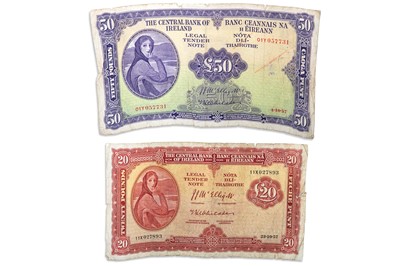 Lot 392 - TWO LAVERY IRISH BANKNOTES, a 1957 £50, with...