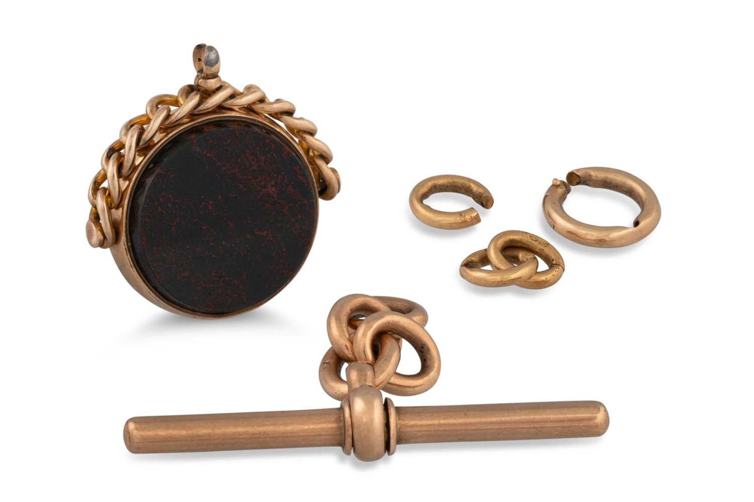 Lot 2 - A BLOODSTONE SEAL PENDANT, together with a 9ct...