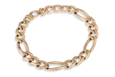 Lot 85 - A 9CT GOLD GENT'S FIGARO LINK BRACELET, 34.7 g.