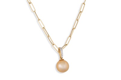 Lot 100 - A DIAMOND AND CULTURED PEARL PENDANT, mounted...