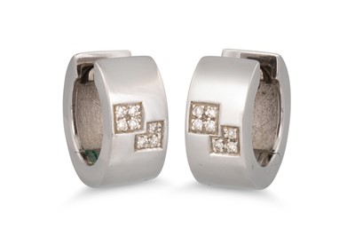 Lot 49 - A PAIR OF DIAMOND HOOP EARRINGS, mounted in...
