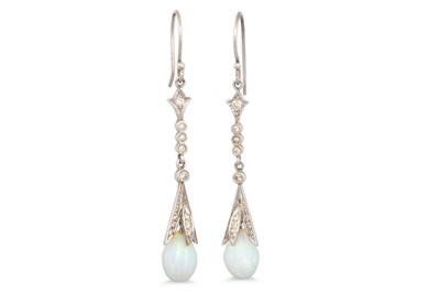 Lot 124 - A PAIR OF OPAL AND DIAMOND DROP EARRINGS,...