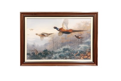 Lot 606 - MODERN SCHOOL 
Pheasants in flight, ca 36 x 24"...