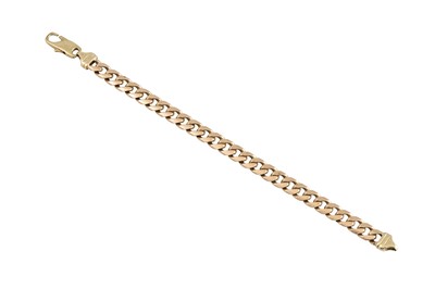 Lot 20 - A FLAT CURB LINK 9CT GOLD BRACELET, 8.5"