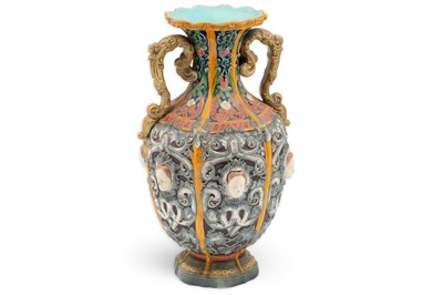 Lot 428 - AN ANTIQUE COPELAND TWIN HANDLED VASE, with...