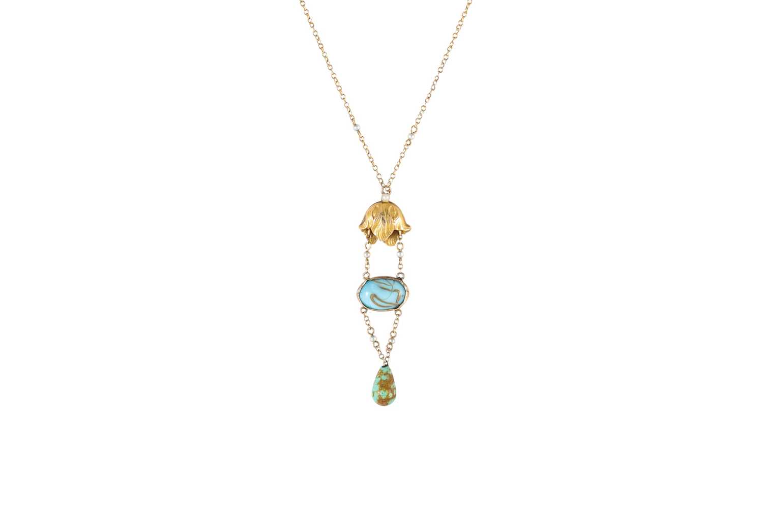 Lot 127 - AN ANTIQUE CONTINENTAL TURQUOISE AND SEED...