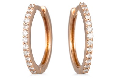 Lot 196 - A PAIR OF DIAMOND EARRINGS, huggie hoop style,...