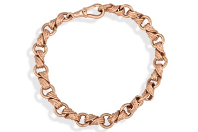 Lot 225 - A 9CT ROSE GOLD FANCY LINK BRACELET, lobster...