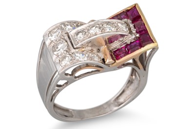 Lot 72 - A RETRO RUBY AND DIAMOND SET RING, the square...