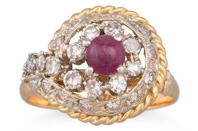 Lot 221 - A VINTAGE CABOCHON RUBY AND DIAMOND RING, of...