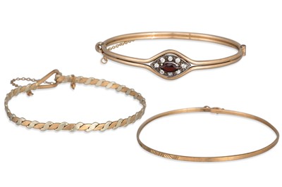 Lot 24 - TWO 9CT BANGLES, together with a gold plated...