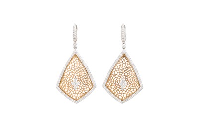 Lot 300 - A PAIR OF DIAMOND EARRINGS, wire work design...