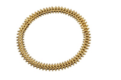 Lot 220 - AN 18CT GOLD FANCY LINK FLEXIBLE BRACELET, 10 g